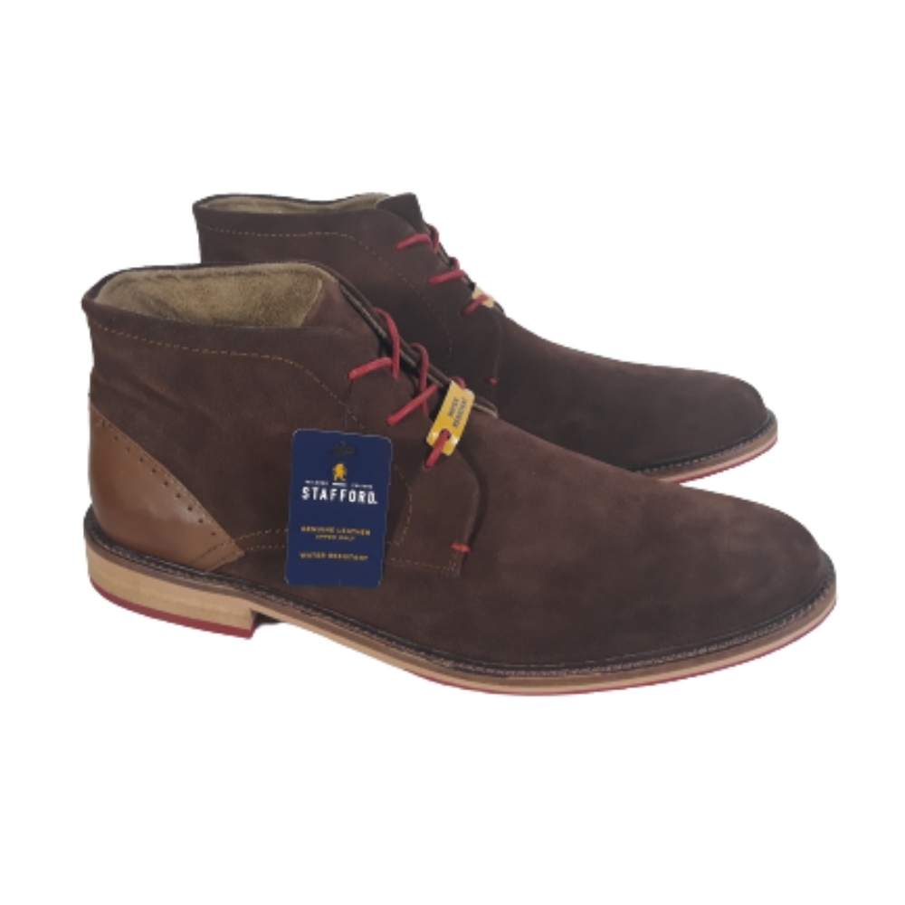 Stafford Mens Lace-up Ankle Boots Size 13 Brown Genuine Leather Water Resistant